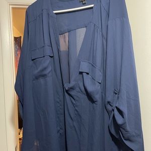 Navy blue sheer business casual shirt